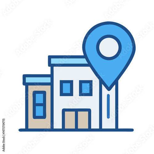 Building location marker indicates navigation to real estate office