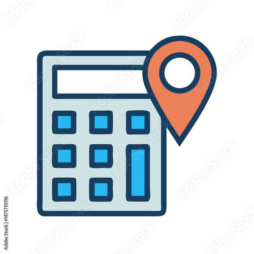 Localized financial calculation icon with locator pin symbol