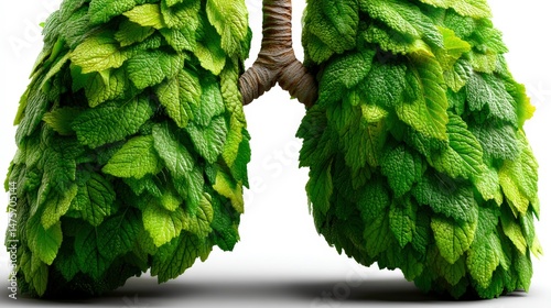 Lungs Covered in Lush Green Leaves Symbolizing Nature, Health, Environmental Awareness, and Eco-Friendly Lifestyle Choices in a Creative Artistic Representation