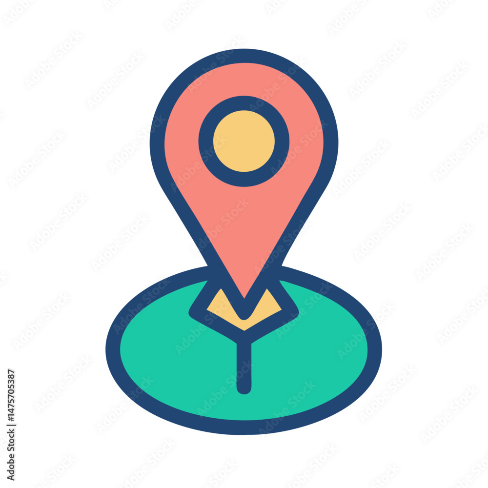 Location pin graphic with circular base on black background Location pin graphic with circular base on black background