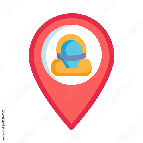 Location pin with stylized person icon, flat design