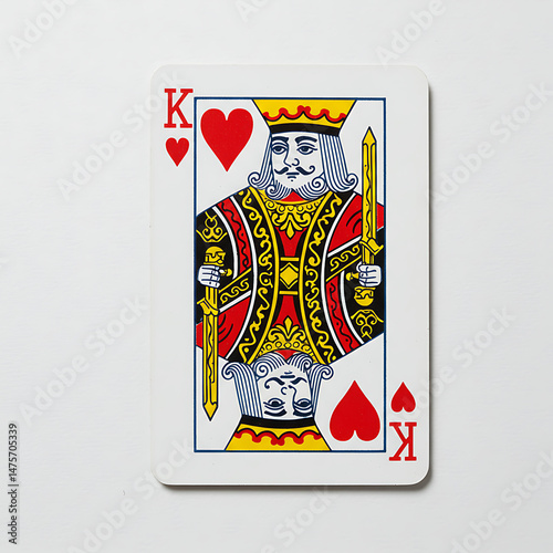 Regal King of Hearts Playing Card with Detailed Crown and Sword