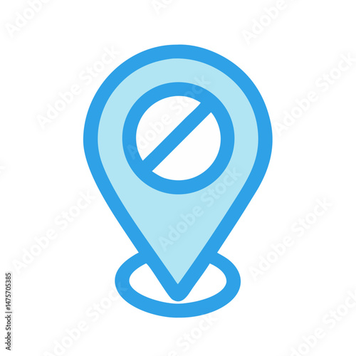 Location pin with prohibition sign, access denied concept icon