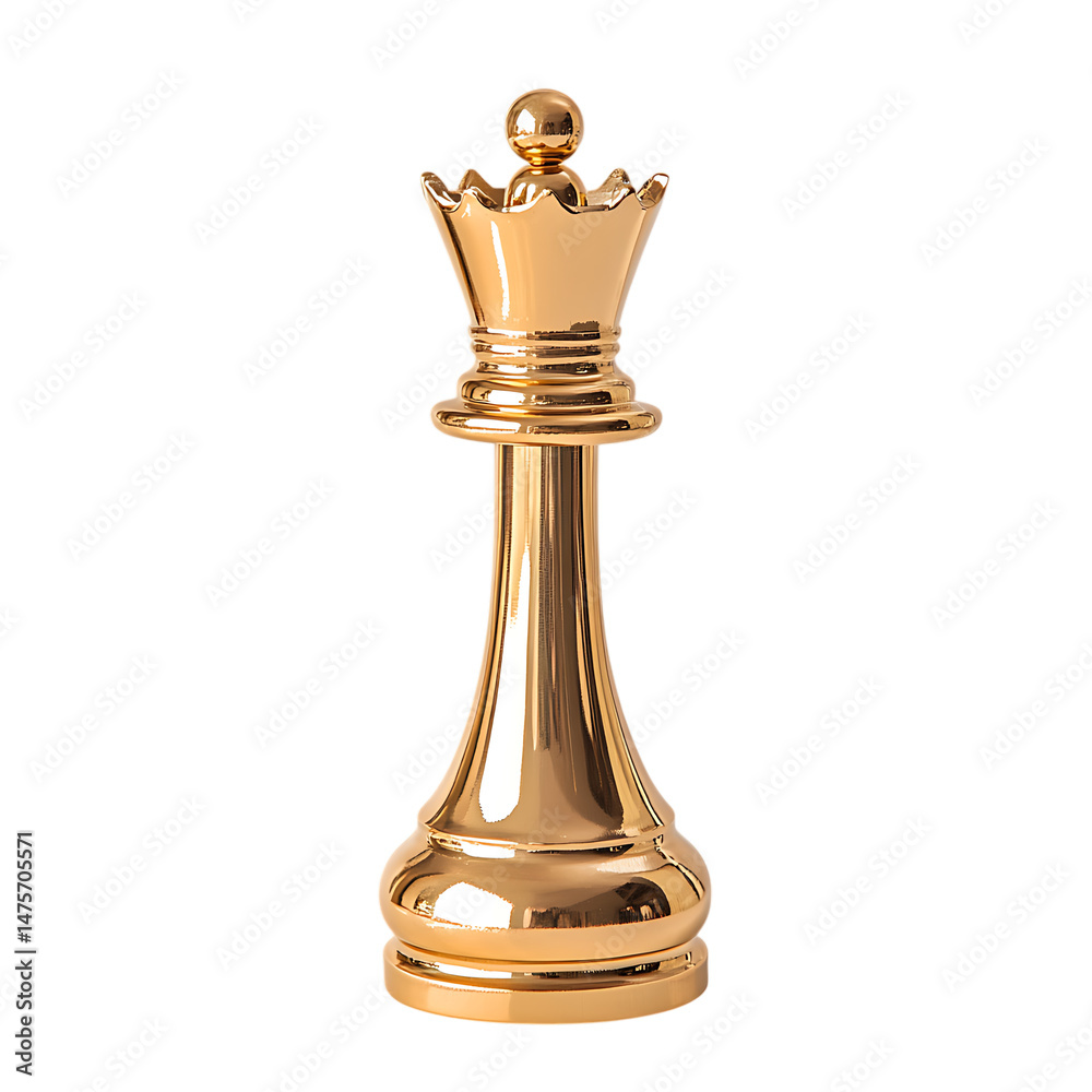 Golden queen chess piece isolated on transparent background Golden queen chess piece isolated on transparent background