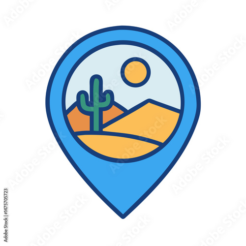 Free Download Stylized location pin icon with desert landscape illustration - GFXLoad