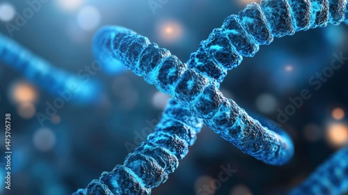 Abstract Representation of DNA Strands Twisting and Intertwining with Glowing Blue and Green Textures in a Digital Environment