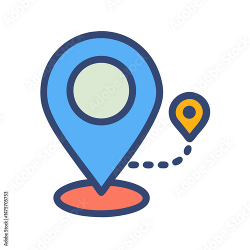Route mapping icons with path between locations on black