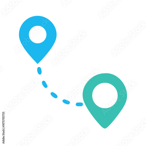 Stylized map pin icons connected by dashed line route