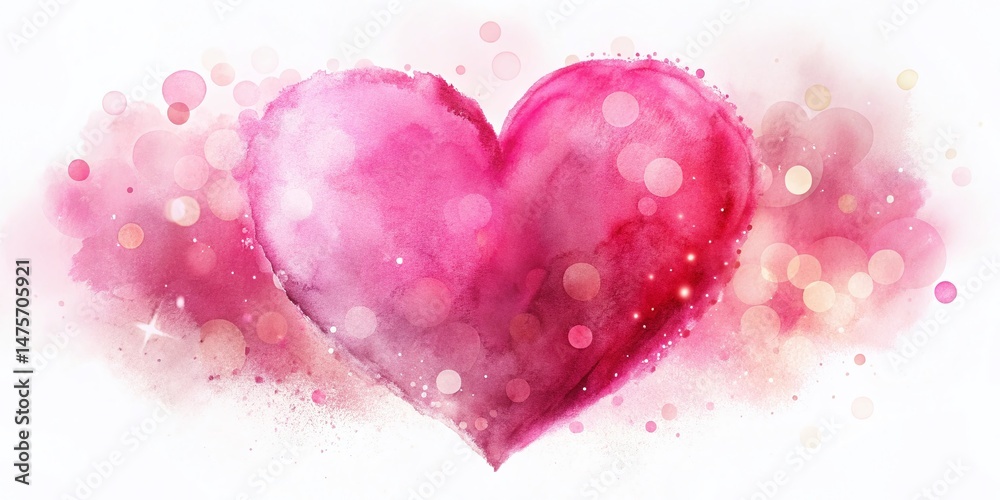 Obraz premium Delicate Pink Watercolor Heart, Bokeh Background, Romantic Love Design