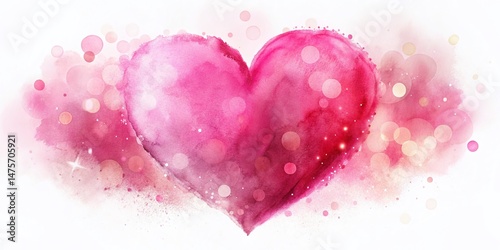 Delicate Pink Watercolor Heart, Bokeh Background, Romantic Love Design