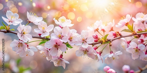 Delicate Spring Blossoms on a Branch: Soft Pink and White Flowers in Bloom