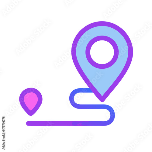 Navigation route with two destination points on black background