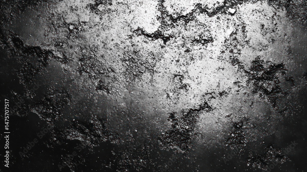 Obraz premium close-up of a rough textured black and gray surface with patches of uneven wear and scattered granular details