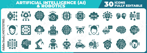 Collection of artificial intelligence and robotics icons for tech designs