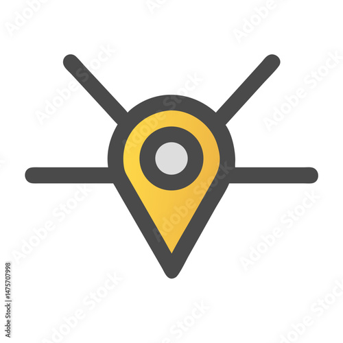 Location pointer with radiating lines indicating network connections