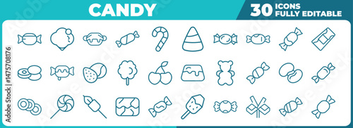 Candy icon set vector outline illustration with sweets and treats design