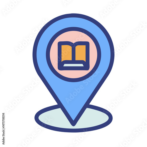 Open book inside map pin icon learning concept