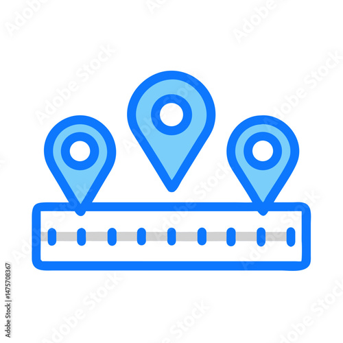 Timeline with location pins in blue against black background