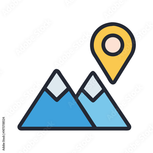 Mountains with location pin flat design icon illustration