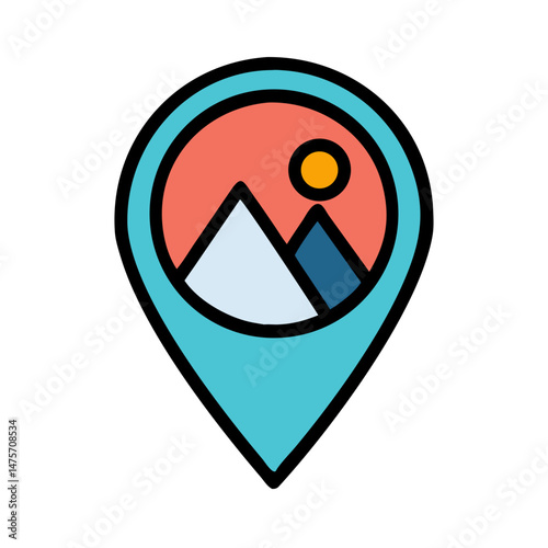 Free Download Minimalist mountain landscape inside blue map pin icon - GFXLoad