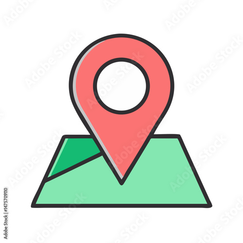 Stylized map pin location icon on a simple map