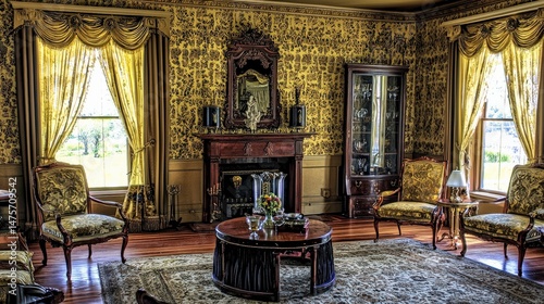 Elegant Antique Parlor Room with Ornate Decor and Chandelier