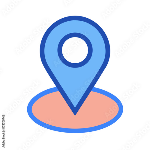 Location pin with oval base showing direction and positioning