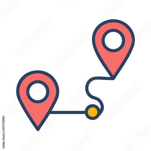 Route between two location markers with simple graphic style