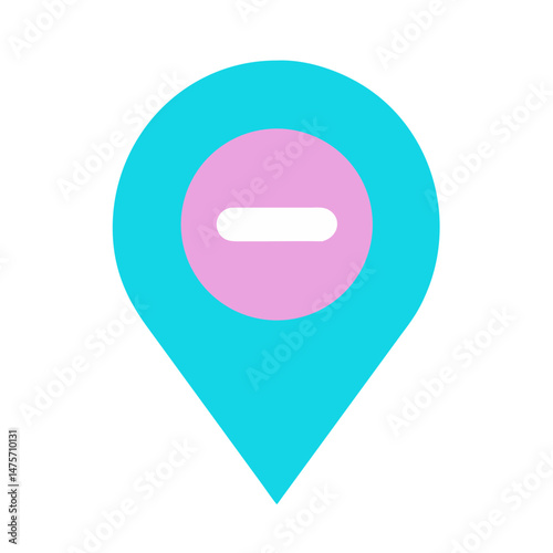 Turquoise map pointer with a pink minus sign icon