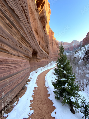 Zion National Park - Coalpits Wash Trail in winter photo