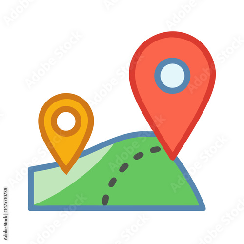 Illustrated map with location pins and route indication