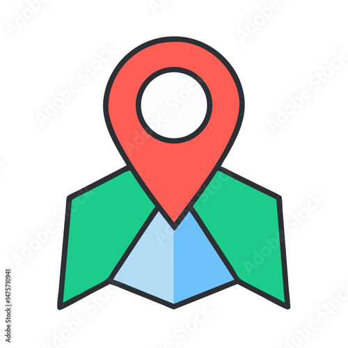 Stylized map pin icon over opened map illustration