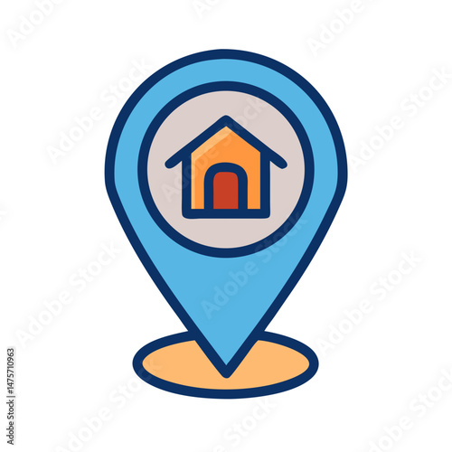Location pin with house inside on a black background