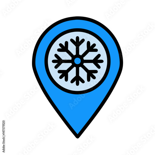 Blue map marker with snowflake for winter location services