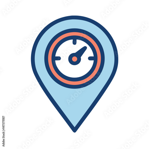 Free Download Geolocation pin icon with speedometer illustration against dark background - GFXLoad