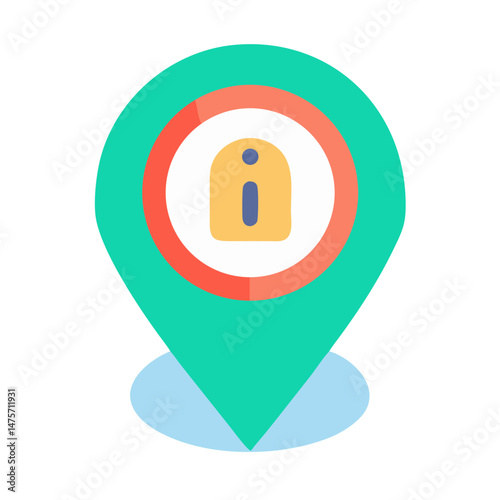 Turquoise location pointer with information icon flat illustration