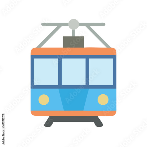 Flat illustration of a vintage tram on black background