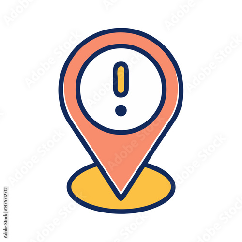 Vector illustration of map pin with exclamation point symbol