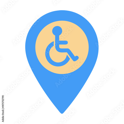 Handicap accessible location pointer in light blue and peach