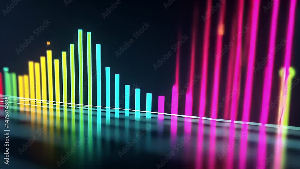 Abstract Digital Data Visualization With Glowing Lines Of Various Colors On Black Background