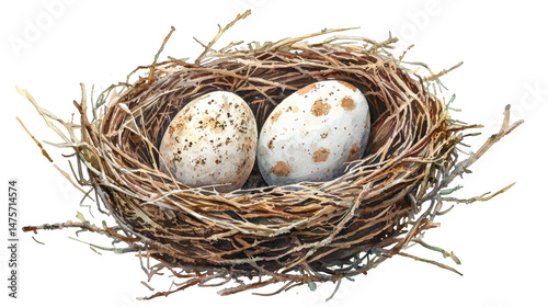 Bird Nest with Eggs Illustration Nature Concept isolated on transparent png