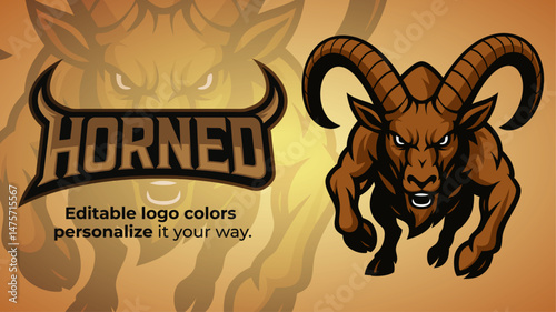 Charging Ibex Mascot Logo – Aggressive Horned Goat Vector for Esports and Sports Branding
