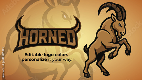 Rearing Ibex Mascot Logo – Bold Mountain Goat Standing for Esports, Sport Teams and Branding

