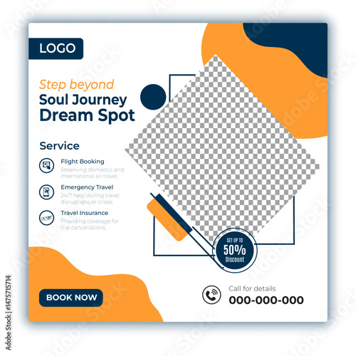 Travel and tour social media posts and web banner square design template