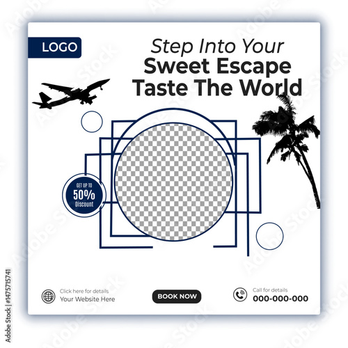 Travel and tour social media posts and web banner square design template