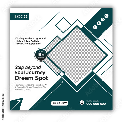 Travel and tour social media posts and web banner square design template