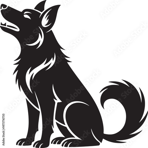 A striking black silhouette of a dog with a long tail sniffing the ground. It captures the simple, 
yet powerful, beauty of canine companionship. 