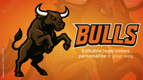 Rearing Bull Mascot Logo – Aggressive Vector Design for Sports, Strength, and Power Branding
