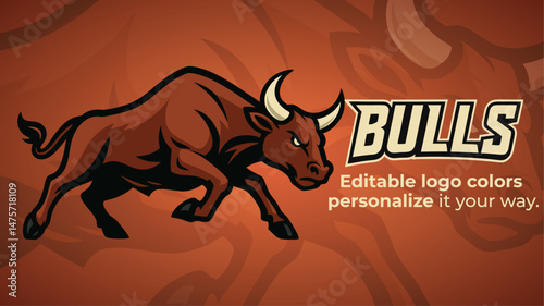 Charging Bull Mascot Logo – Powerful Vector Illustration for Sports and Esports Branding
