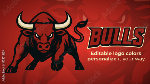 Charging Bull Mascot Logo – Fierce Frontal Vector Design for Esports, Teams, and Strength Branding
